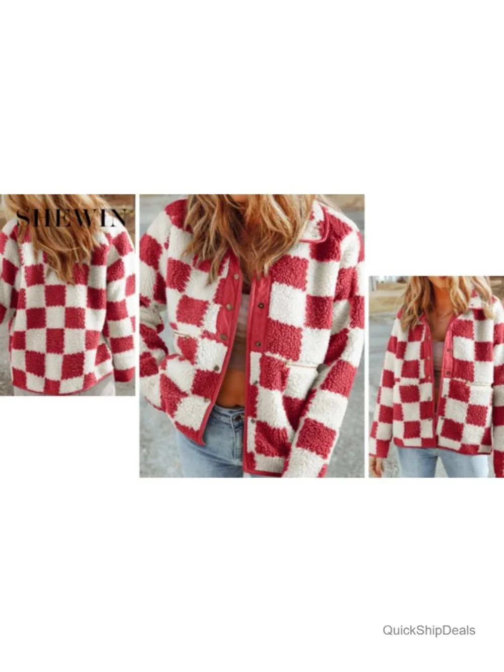Women's Plaid Sherpa Fleece Jacket Button Down Casual Winter Coat